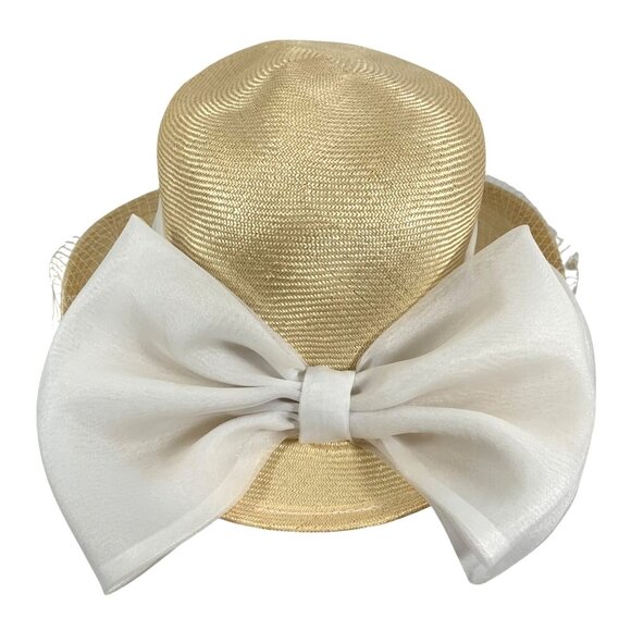 VTG USA Plaza Suite By Betmar Beige Straw Hat With White Bow + Netting Accents main image 7